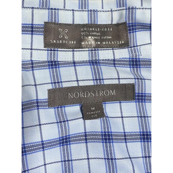 Nordstrom Button Up Shirt Men's Medium Blue White Plaid Long Sleeve Wrinkle Free - Picture 3 of 7